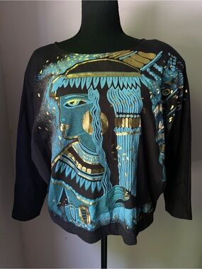 Exception Egyptian vintage 80s goddess black and blue sweatshirt wearable art